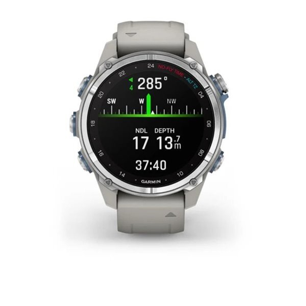 Умные часы Garmin Descent Mk3 (43 мм) из нержавеющей стали с силиконовым туманно-серым ремешком