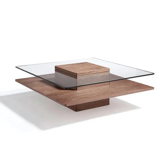 Журнальный столик Angel Cerda 2017, 100х100 см, стекло, орех