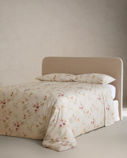 Zara Home - Атласная простыня с цветочным принтом, белый, 240x280 см