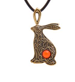 AM-3375 Подвеска «Заяц Расписной» (латунь, янтарь)