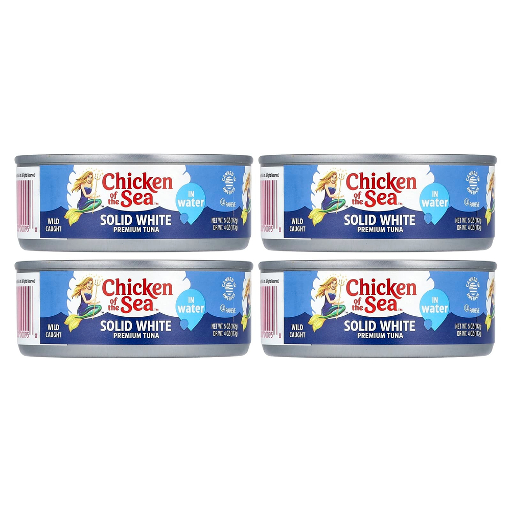 Chicken of the Sea, Белый тунец премиального качества в воде из дикорастущей рыбы, 4 пакетика по 142 г (5 унций)