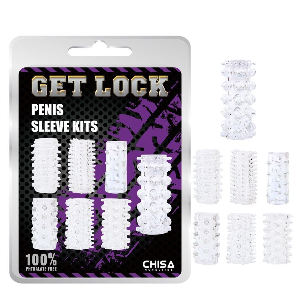 Набор из 7 прозрачных насадок на пенис Get Lock (Цвет: прозрачный)