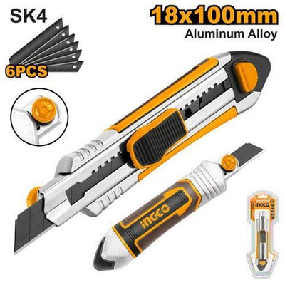 Нож канцелярский с фиксатором 18х185 мм INGCO HKNS1808 INDUSTRIAL
