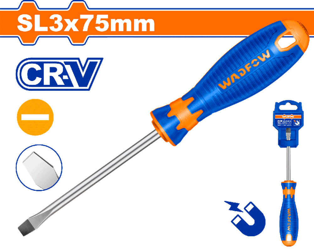 Oтвертка плоская SL3х75мм (12/240) WADFOW WSD1233