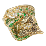 Кольцо с Цаворитами, Жёлтыми Сапфирами и Бриллиантами, Эмаль, R0275-7/2