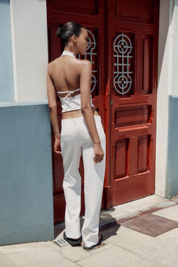 ZARA БРЮКИ BOOTCUT С ДЕКОРАТИВНОЙ СТРОЧКОЙ, БЕЛЫЙ