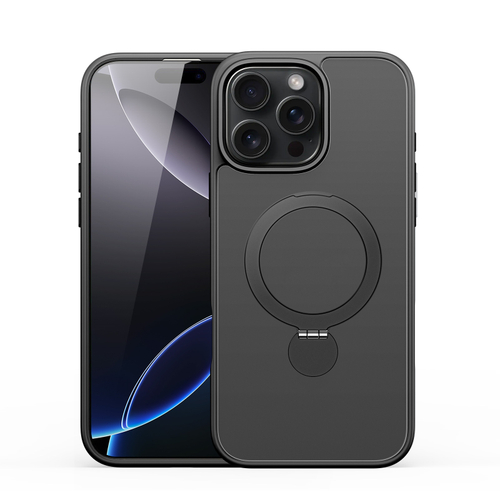 Прозрачный матовый чехол с черными рамками и с поддержкой MagSafe от Dux Ducis для iPhone 16 Pro, серия Yind Series Case (версия с магнитной откидной подставкой)