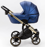 Детская коляска Adamex Lumi Air SE Deluxe 2 в 1 L-SM503 (СИН.ПЕРЛ.КОЖА+ЗОЛОТО РАМА)