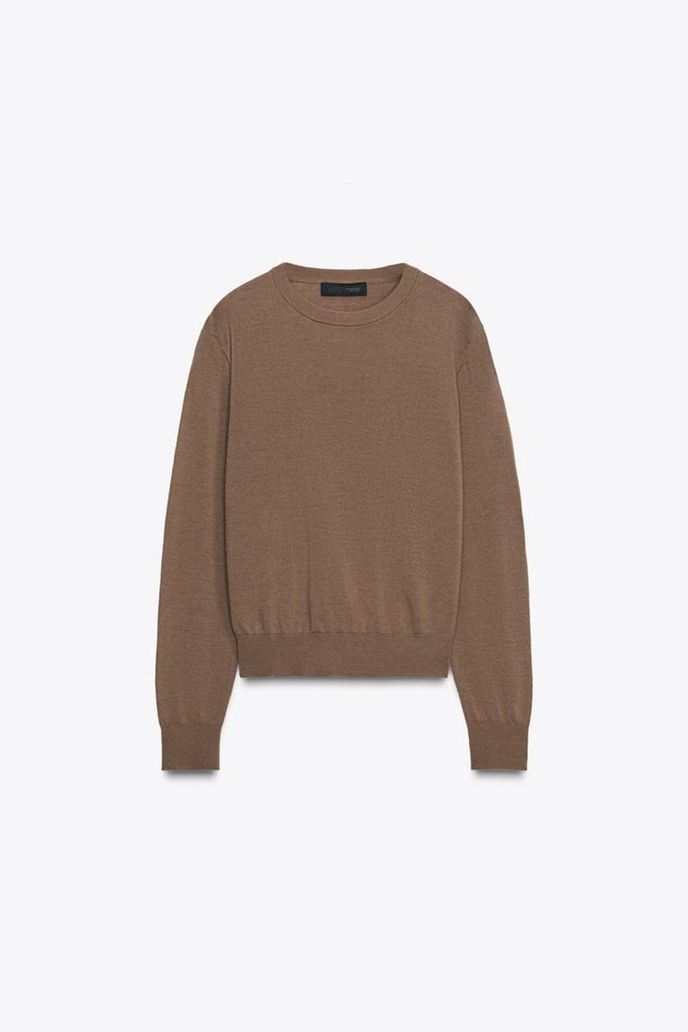 ZARA ДЖЕМПЕР ИЗ 100% ШЕРСТИ ГЛАДКОЙ ВЯЗКИ, СВЕТЛО-КОРИЧНЕВЫЙ