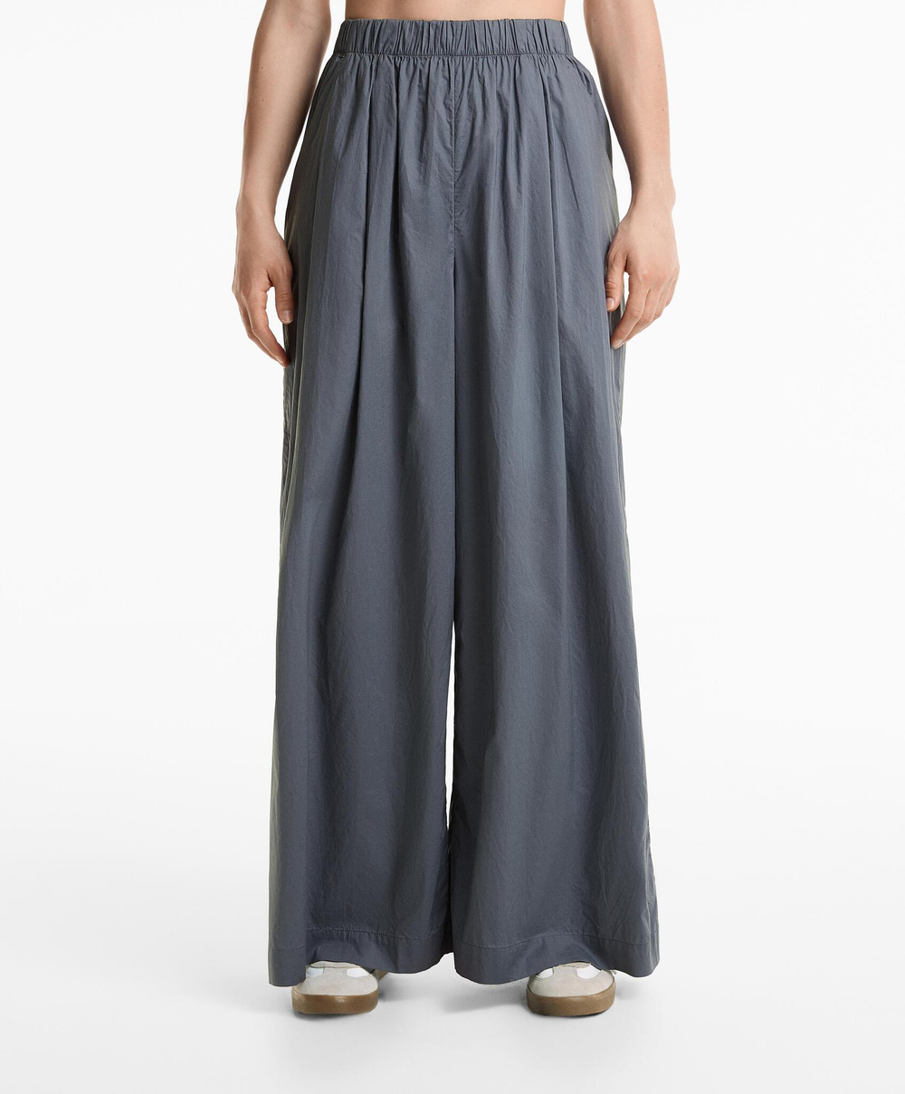 OYSHO Брюки широкие из 100% хлопкового поплина, сине-серый