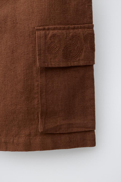 ZARA БЕРМУДЫ ИЗ СМЕСОВОГО ЛЬНА С ВЫШИВКОЙ, РЫЖЕВАТО-КОРИЧНЕВЫЙ