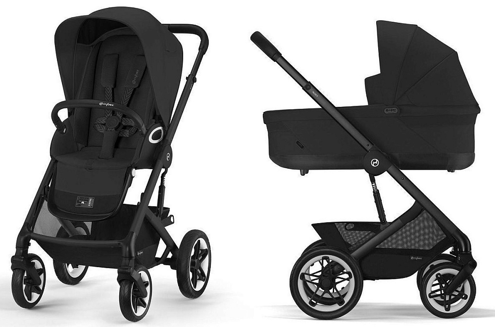 Коляска Cybex Talos S Lux BLK complete Aton S2 Ocean Blue Base One 4 в 1 Moon Black с дождевиками