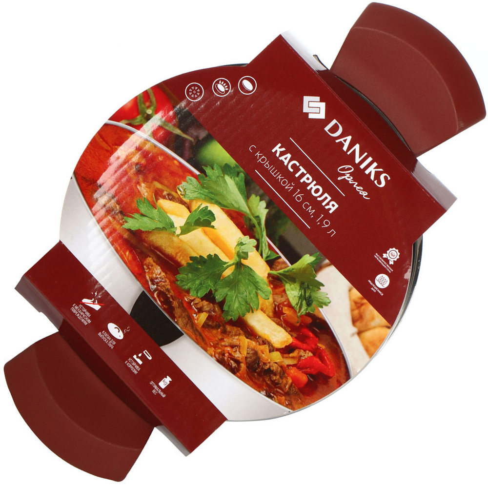Кастрюля нерж, 1.9 л, с крыш, крыш стекло, Daniks, Орлея, GS-01159P-16CA
