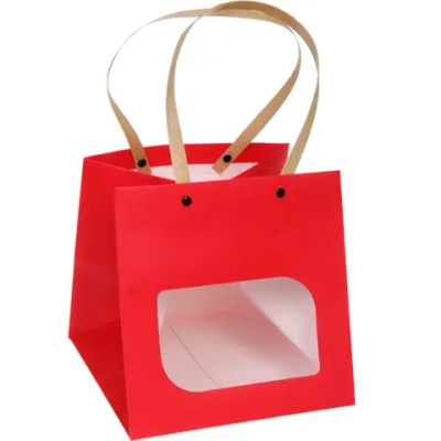 Пакет для цветов и подарков «Подарок» 20*20*20 см, красный
