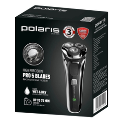 Электробритва аккум, Polaris, PMR 0305R wet&dry Pro, сухой/влажная, 5 лезвяя, черный хром, 017415