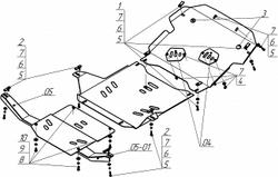Защита картера двигателя, КПП, Разд. коробки. 2 мм, Сталь. для Mitsubishi Pajero Pinin 1999-2007, Motodor.01318