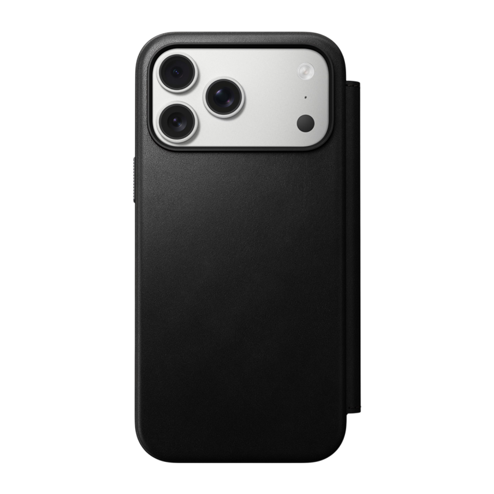 Кожаный чехол-книжка MagSafe Nomad Modern Leather Folio для iPhone 17 Pro Max Гибридный укреплённый чехол из натуральной цельнозерновой кожи с сенсорной накладкой для Контроллера камеры. Есть отделение для купюр и встроенный картхолдер — вмещает до трёх к