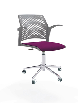Кресло Rewind каркас хром, пластик серый, база стальная хромированная, с открытыми подлокотниками, сиденье фиолетовое