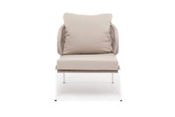 "Милан" кресло плетеное из роупа, каркас алюминий белый муар, роуп бежевый круглый, ткань бежевая 035