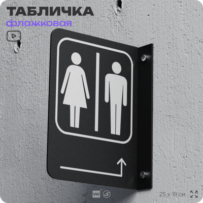 Табличка "Туалет направо и налево" флажковая на стену, двусторонняя с крепежом, 19 х 25 см, для офиса, кафе, ресторана, серия COSMO, Айдентика Технолоджи