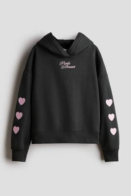H&M Толстовка с капюшоном и принтом, темно-серый
