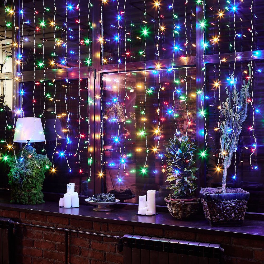 ULD-C3020-240-STK MULTI IP44 Занавес светодиодный со статическим свечением. 3х2м. Соединяемый. 240 светодиодов. Разноцветный свет. Провод прозрачный. TM Uniel