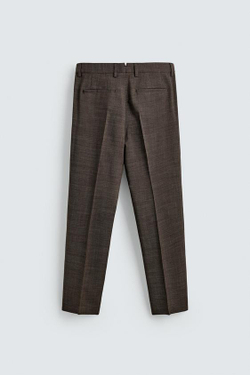 ZARA КОСТЮМНЫЕ БРЮКИ ИЗ 100% ШЕРСТИ СО СКЛАДКАМИ, КОРИЧНЕВЫЙ