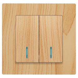 Выключатель Intro Accent 6-105-11 двойной с подсветкой, 10А-250В, IP20, СУ, AL/CU, сосна