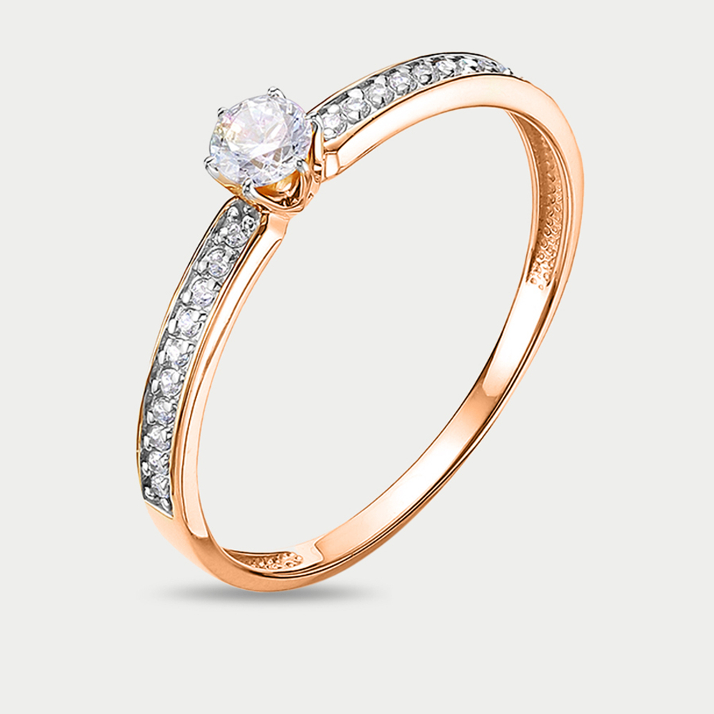 Помолвочное кольцо женское из розового золота 585 пробы с фианитами (арт. 1101525)