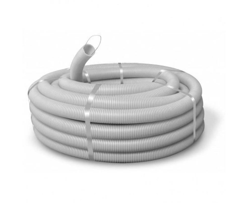 Труба гофрированная ПВХ легкая d25мм с протяжкой сер. (уп.75м) Урал Пак ГФ-0100725-075