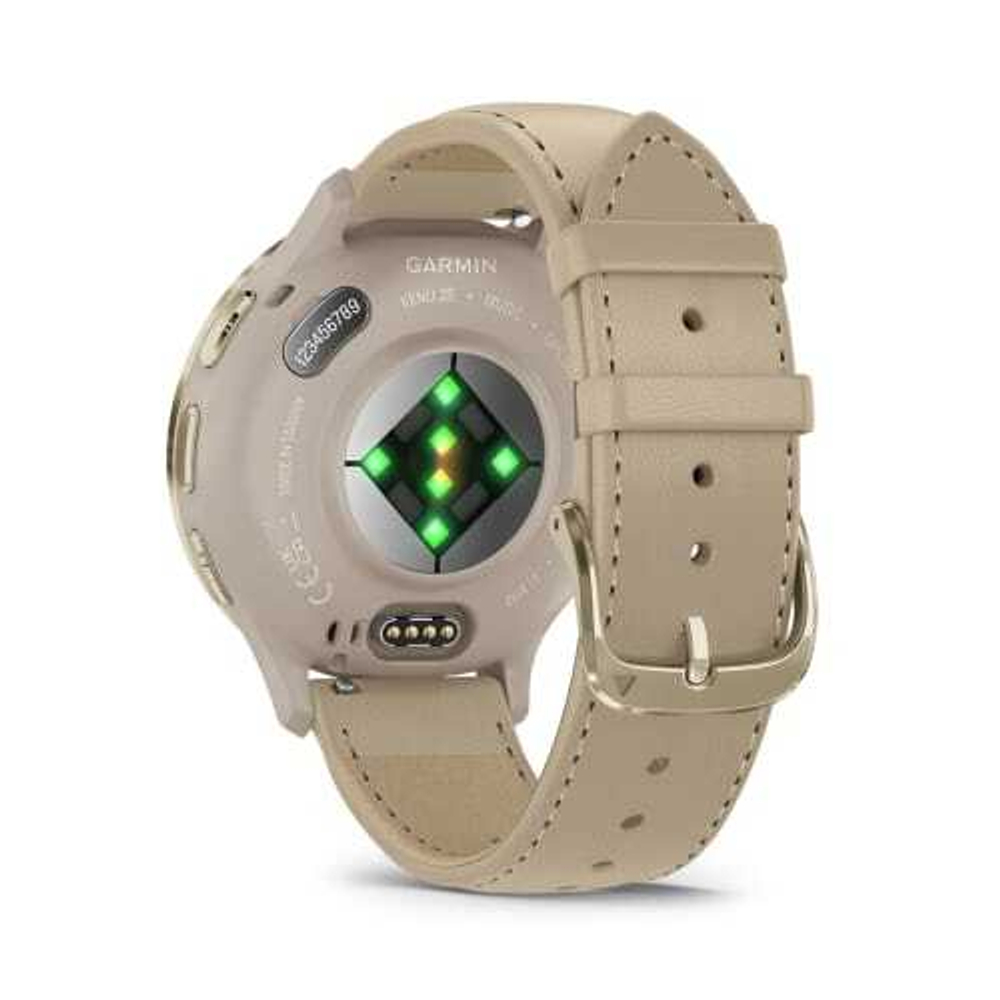 Часы Garmin Venu 3s "французский серый" с золотистым безелем и кожаным ремешком, 010-02785-55