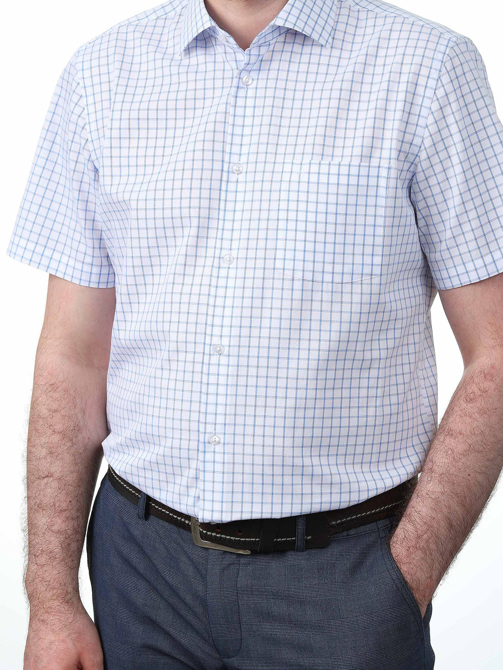 Сорочка мужская VESTER короткий рукав, клетка, хлопок, пэ 860141 46