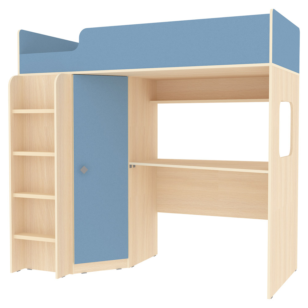 Кровать-чердак КарИВи Л-B605.41 75x175  Дуб Молочный Светло-синий, голубой