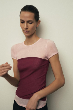 ZARA ФУТБОЛКА SUPIMA® С ЭФФЕКТОМ ДВОЙНОЙ ТКАНИ, БУРГУНДИ