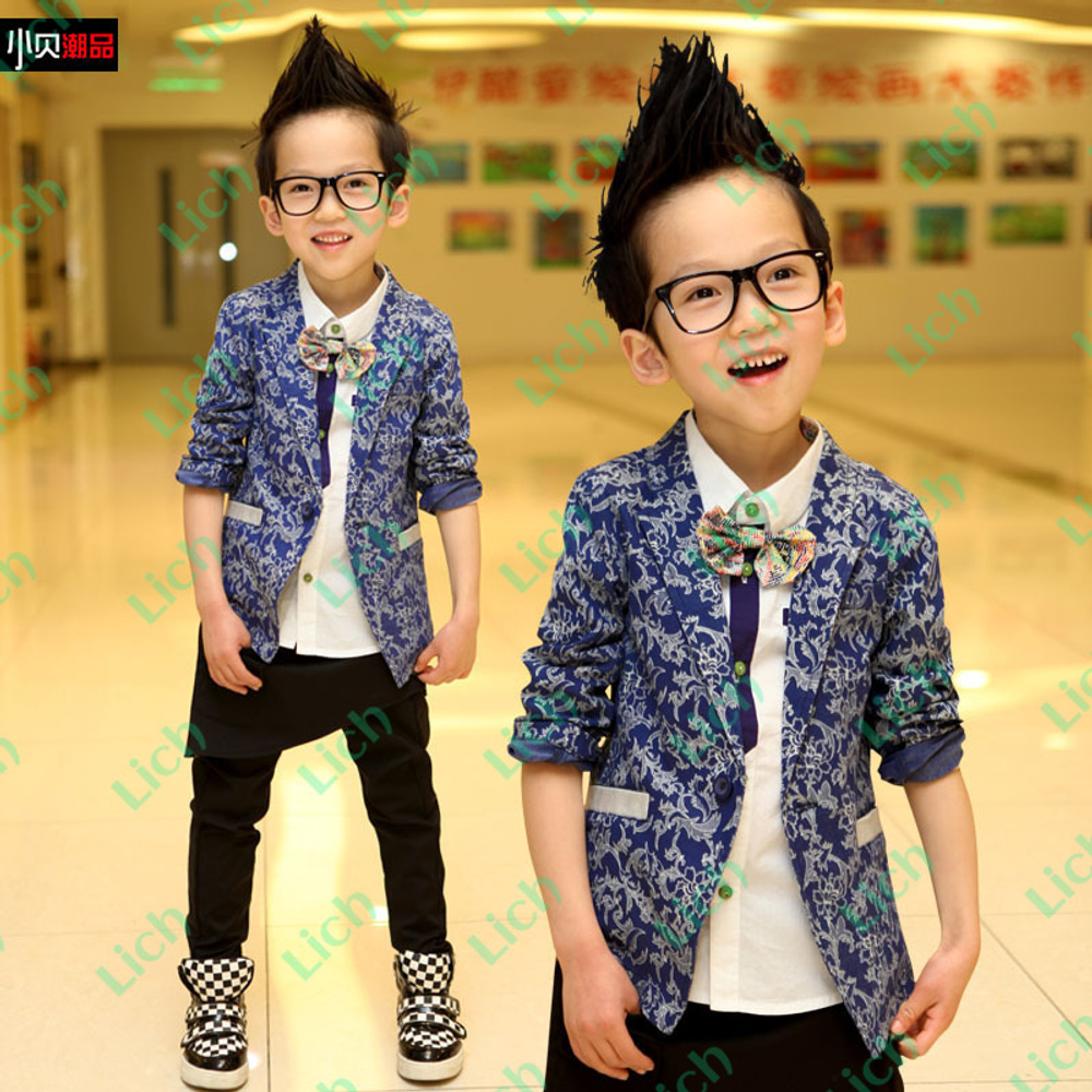 Пиджак детский с принтом цветов и однотонными карманами