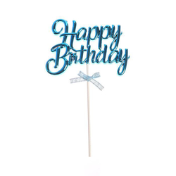 Топпер "Happy Birthday, с ленточкой" голубой, 17*11 см
