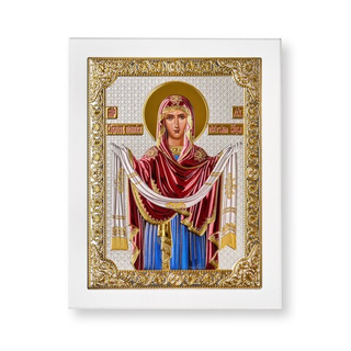 Покрова, икона прямоугольная с рамкой, белое дерево, эмаль 210х260