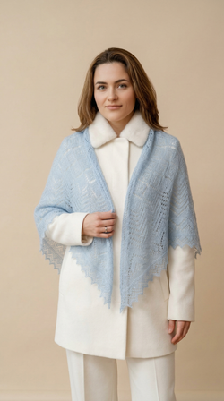 Оренбургский пуховый платок П3-120-04 голубой