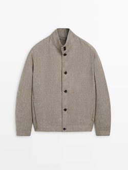 Massimo Dutti Бомбер из смесового льна с воротником, бежевый