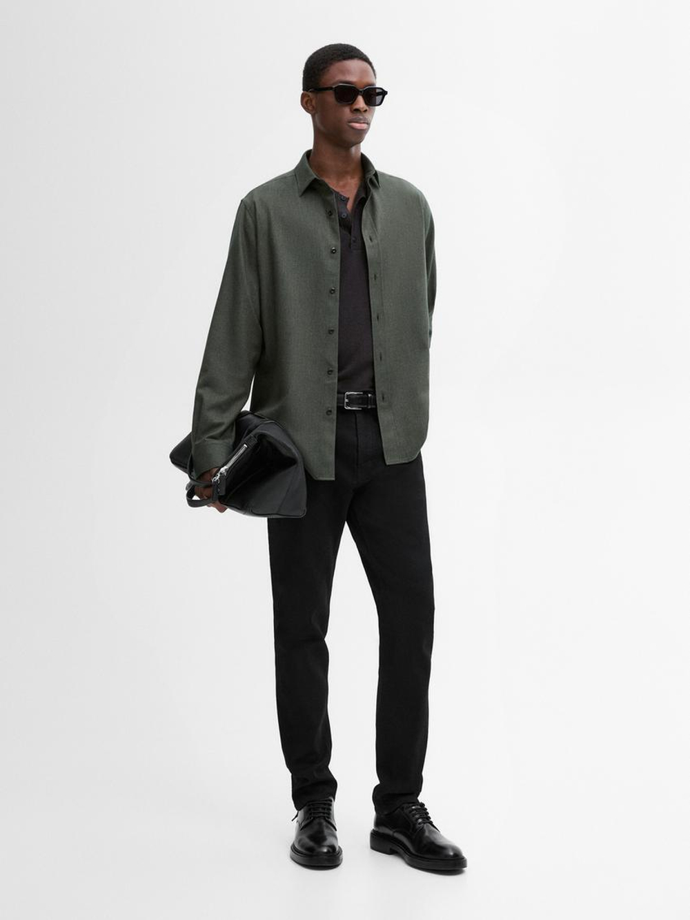 Massimo Dutti Рубашка из 100% хлопкового твила, пестро-зеленый