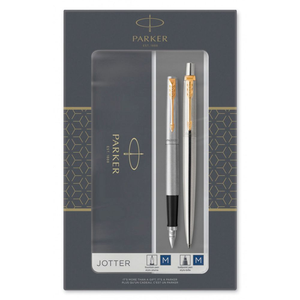 Parker Набор подарочный Jotter Stainless Steel GT шар. ручка, 1,0мм + ручка перьевая, 1,0мм