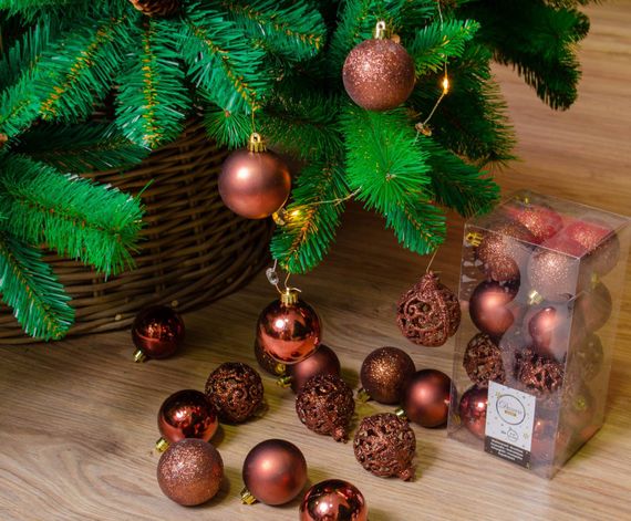 Набор пластиковых шаров Белль 60 мм, палисандровый, 16 шт, Kaemingk (020886)