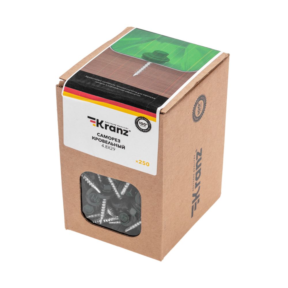 Саморез кровельный 4,8х29, окрашенный RAL 6005, короб (250 шт/уп) KRANZ