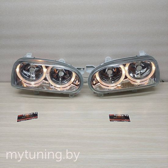 Передние фары angel eyes chrome для Volkswagen Golf 3