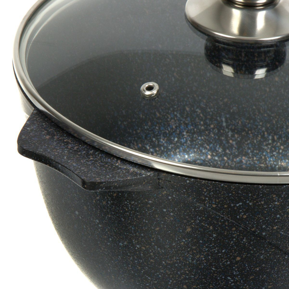 Кастрюля алюминий, антиприг, 4 л, с крыш, крышка стекло, кругл, Мечта, Гранит star, 44803И, сер