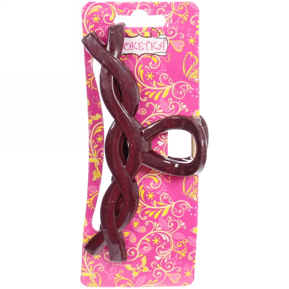 Заколка-краб для волос на блистере «Magic Gloss», косичка, микс 6 цветов, 11см