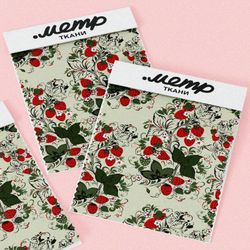 Ткань габардин земляника с листьями