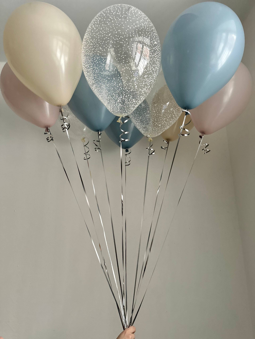 Воздушные стильные гелиевые шары песок/снег/пыльно голубой/пыльно розовый №4487