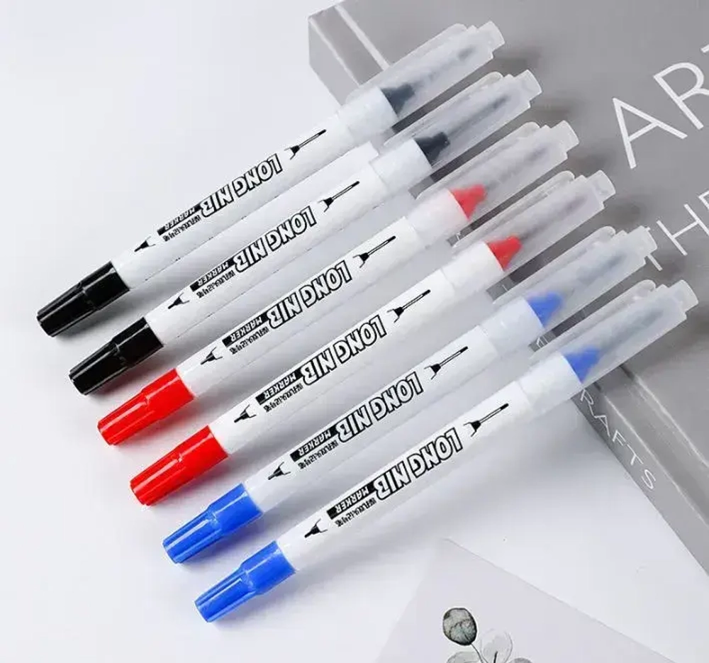 Маркер строительный разметочный с длинным наконечником двухсторонний 3 шт (черный, красный, синий)