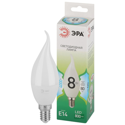 Лампа светодиодная ЭРА GREEN LINE LED BXS-8W-840-E14 GL 8Вт свеча на ветру яркий белый свет E14